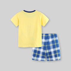 Boys Aeroplane Printed T-Shirt With Checked Shorts