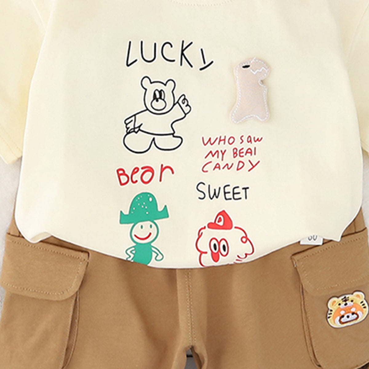 Boys Apricot Graphic Bear Printed T-Shirt With Cargo Shorts Set