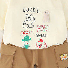 Boys Apricot Graphic Bear Printed T-Shirt With Cargo Shorts Set