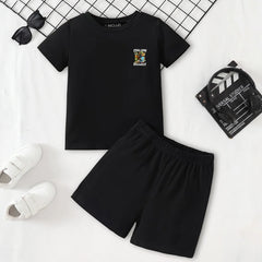 Boys Black Graphic Short Sleeve T-Shirt With Shorts Sets