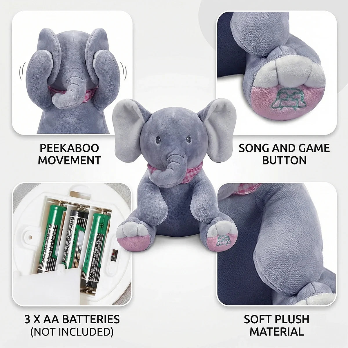 Baby Pink Peek-a-Boo Musical Elephant Plush Toy