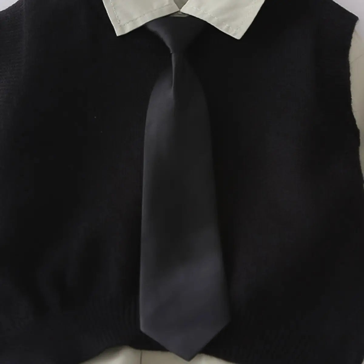 Boys Black Sweater Vest & Neck-Tie With Shirt & Cargo Jogger Sets