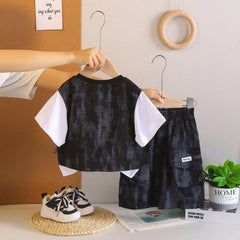 Boys Black Typographic Printed T-Shirt With Shorts Sets
