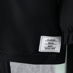 Boys Black Color-blocked Half Zipper Sweatshirt With Fur Lining & Pants Sets