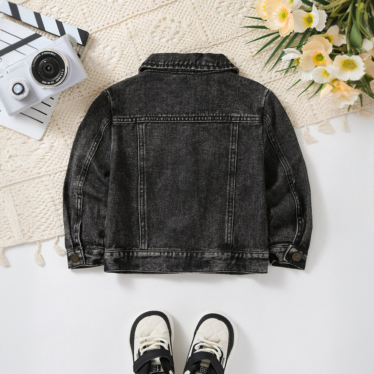 Boys Black Light Wash Denim Jacket