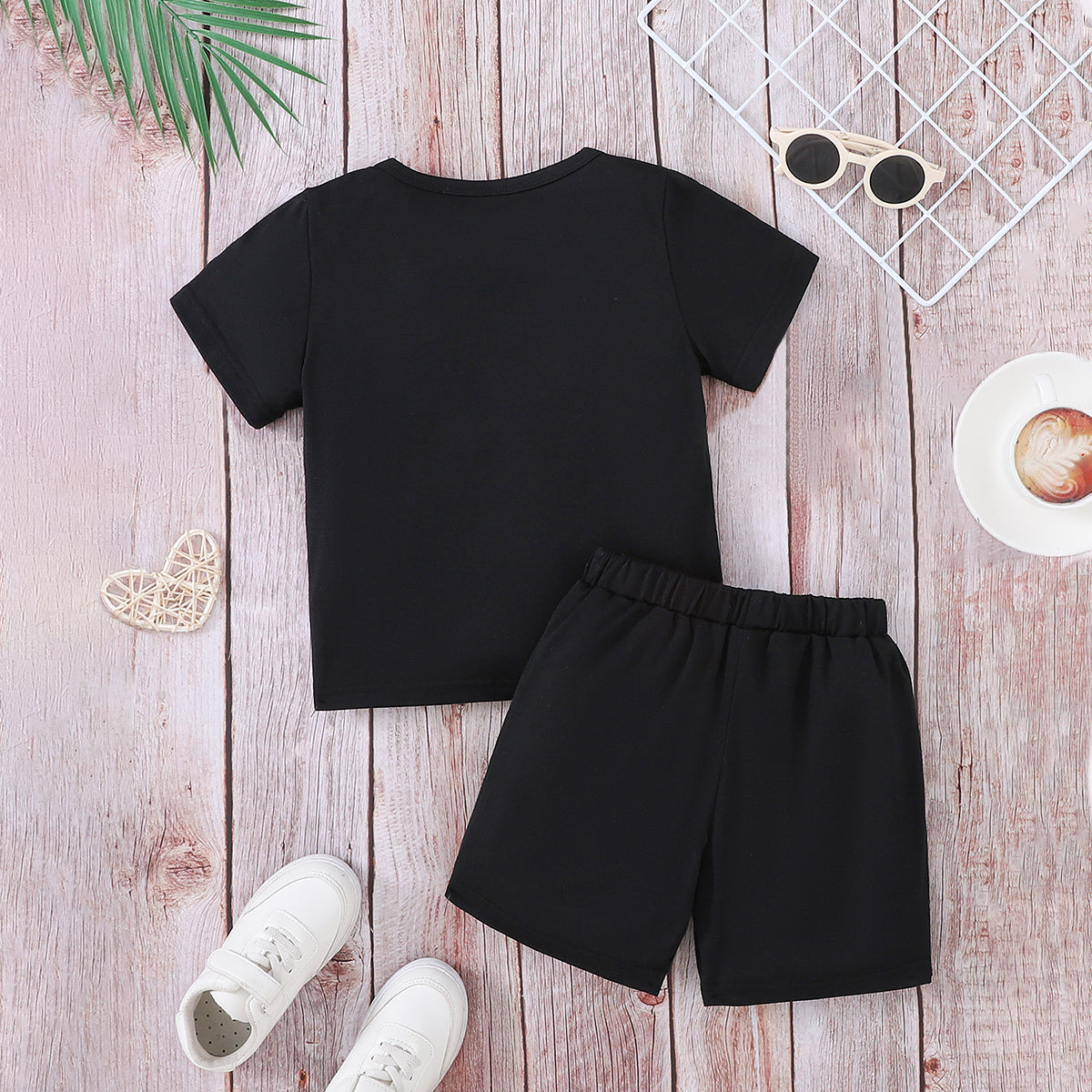 Boys Black Graphic T-Shirt With Elasticated Shorts Set