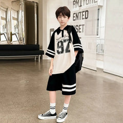 Boys Black Alphanumeric Printed Oversized T-Shirt With Shorts Co-ord Sets