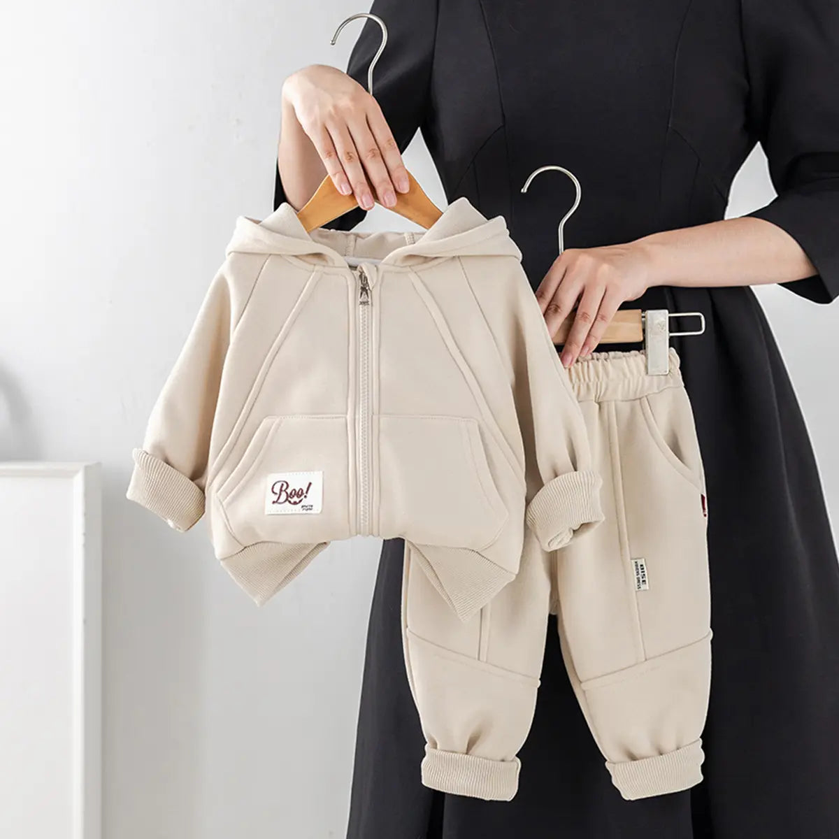 Boys Beige Applique Regular Sweatshirt With Trouser Sets