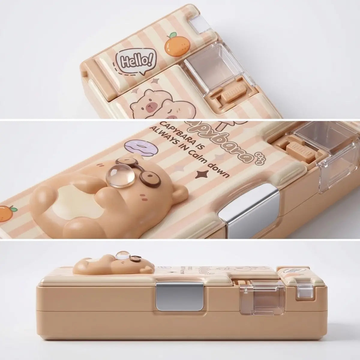 3D Squishy Capybara Pop Eye Magnetic Pencil Box for Kids