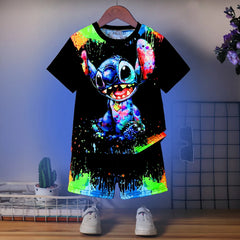 Boys Black Cartoon Character Printed Short Sleeve T-Shirt With Shorts Sets
