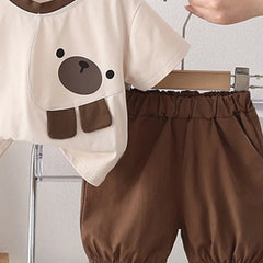 Boys Apricot Bear Motif T-Shirt With Elasticated Shorts Sets