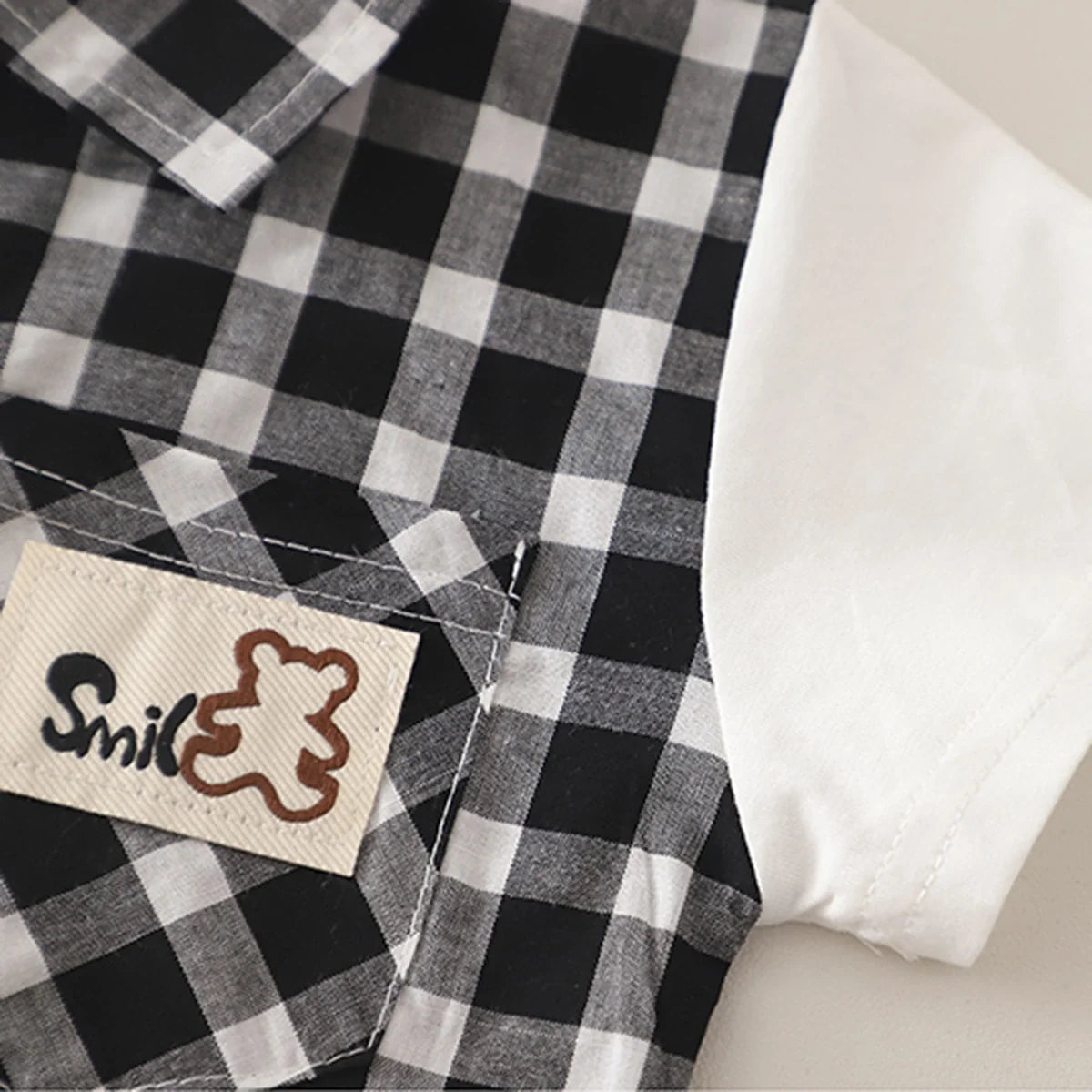Boys Black Checked Shirt With Shorts & Sling Bag Sets