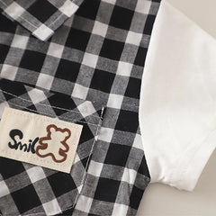 Boys Black Checked Shirt With Shorts & Sling Bag Sets