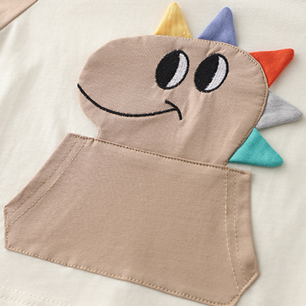 Boys Beige Dino Patchwork Raglan Sleeve T-shirt with Shorts Set