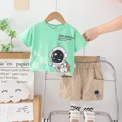 Boys Astronaut Printed Green T-Shirt With Shorts Set