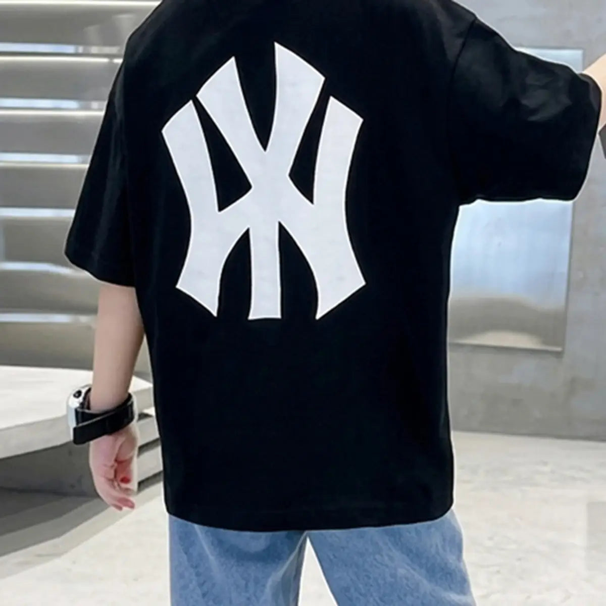 Boys Black Printed Drop Shoulder T-Shirt With Denim Capri Sets
