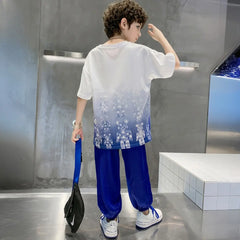 Boys Blue Bear Print Drop Shoulder T-Shirt With Jogger Sets