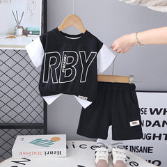 Boys Black Colorblocked Typographic Printed T-Shirt With Shorts Set