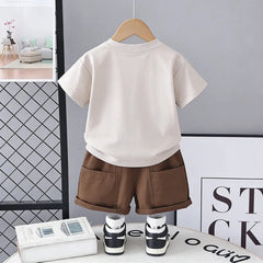 Boys Beige Mushroom Graphic T-Shirt With Shorts Sets