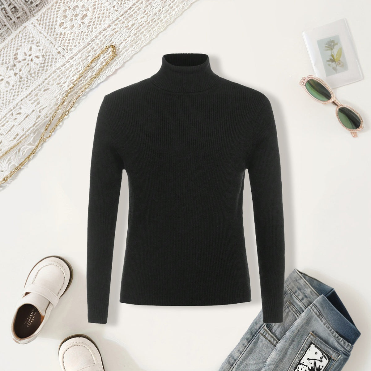 Boys Black High Neck Pullover