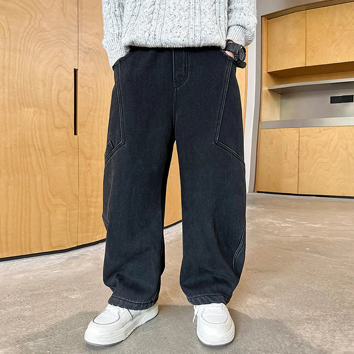 Boys Black Loose Fit Elasticated Denim Jeans
