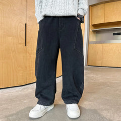 Boys Black Loose Fit Elasticated Denim Jeans