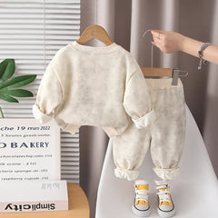 Boys Beige Typographic Printed Sweatshirt With Jogger Sets