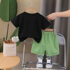 Boys Black Dinosaur Graphic Short Sleeve T-Shirt With Shorts Sets