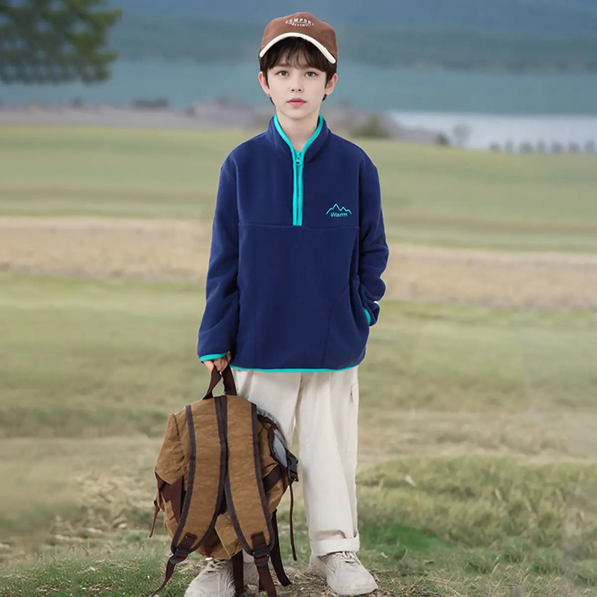 Boys Blue Fleece Half Zipper Jacket
