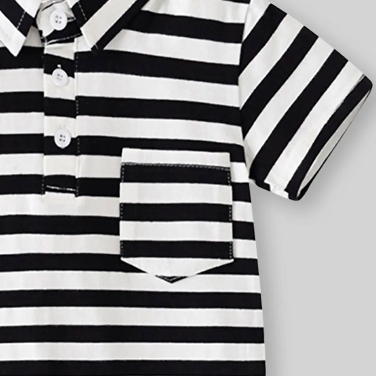 Boys Black Stripes Short Sleeves Polo T-Shirt With Shorts Set