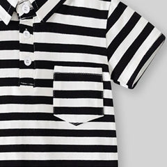 Boys Black Stripes Short Sleeves Polo T-Shirt With Shorts Set