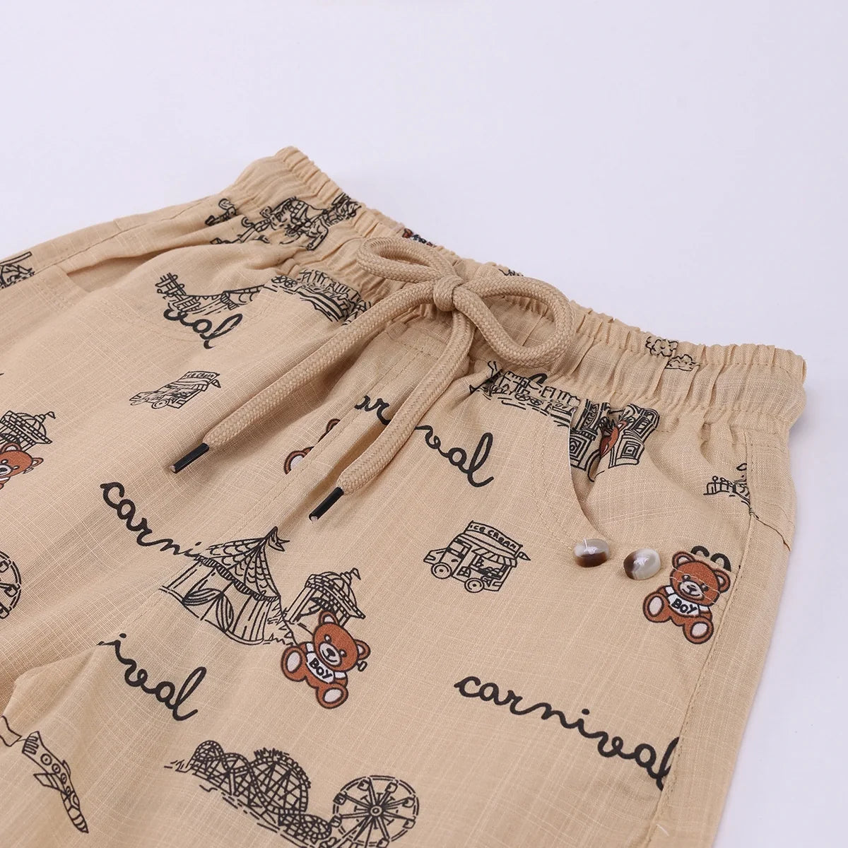Boys Apricot Carnival Print Short Sleeve Shirt With T-Shirt And Shorts Sets