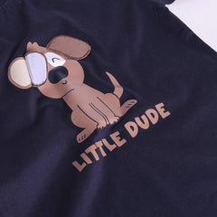 Boys Black Dog Graphic T-Shirt With Striped Shorts Sets