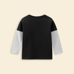 Boys Black Astronaut Print Doctor Sleeves T-shirt