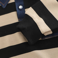 Boys Beige Stripes Polo Sweatshirt With Denim Pants Set