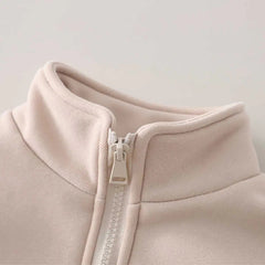 Boys Beige Long Sleeve Fleece Jacket With Quilted Vest & Jogger Sets