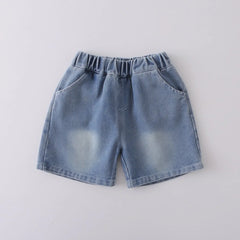 Boys Black Stripes Short Sleeves T-Shirt With Denim Shorts Set