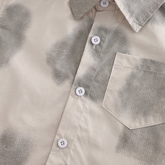 Boys Beige Printed Short Sleeves Shirt With T-Shirt And Shorts Set