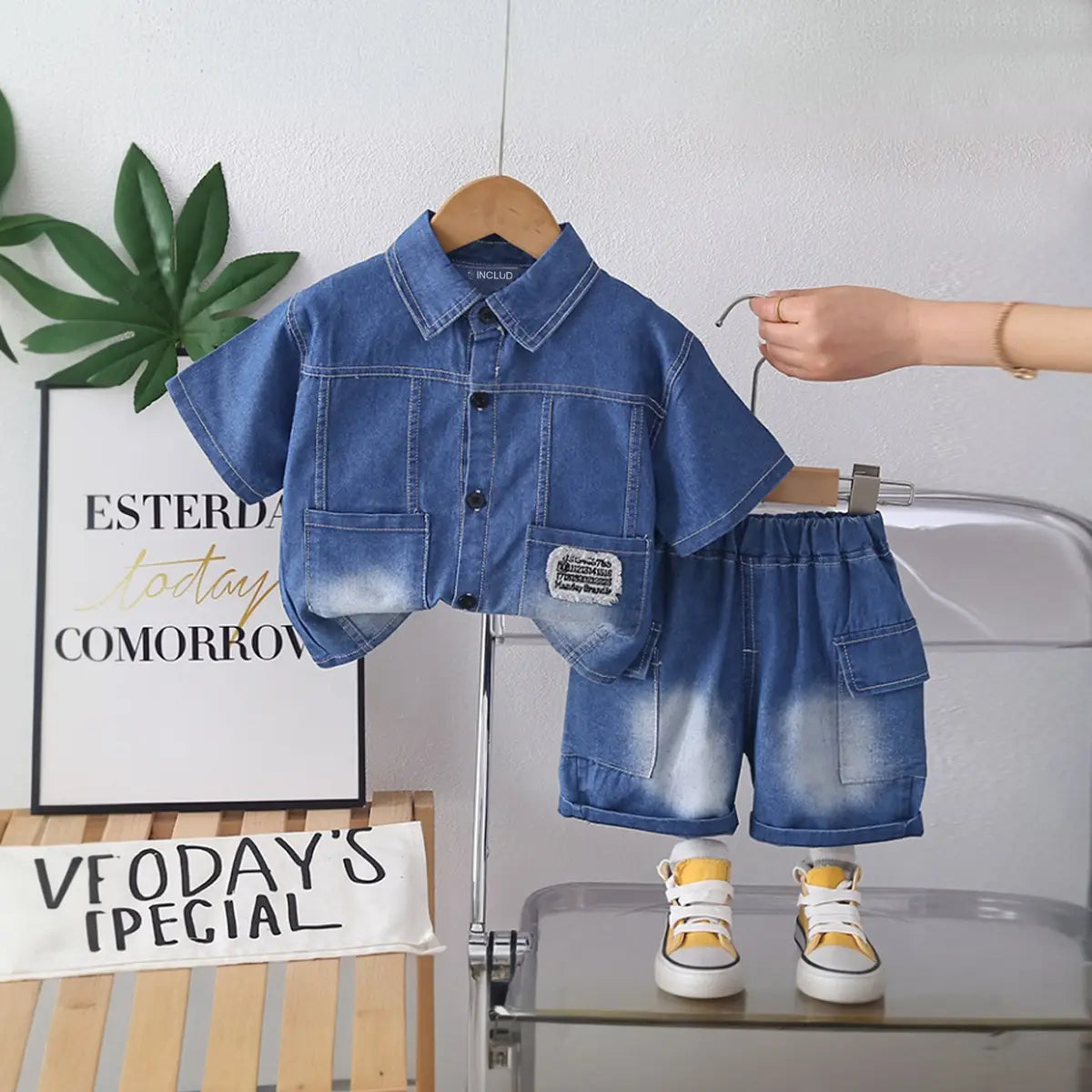 Boys Blue Denim Short Sleeves Shirt & Shorts Co-ord Sets