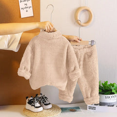 Boys Beige Fleece Zip-up Jacket With Jogger Co-ord Sets