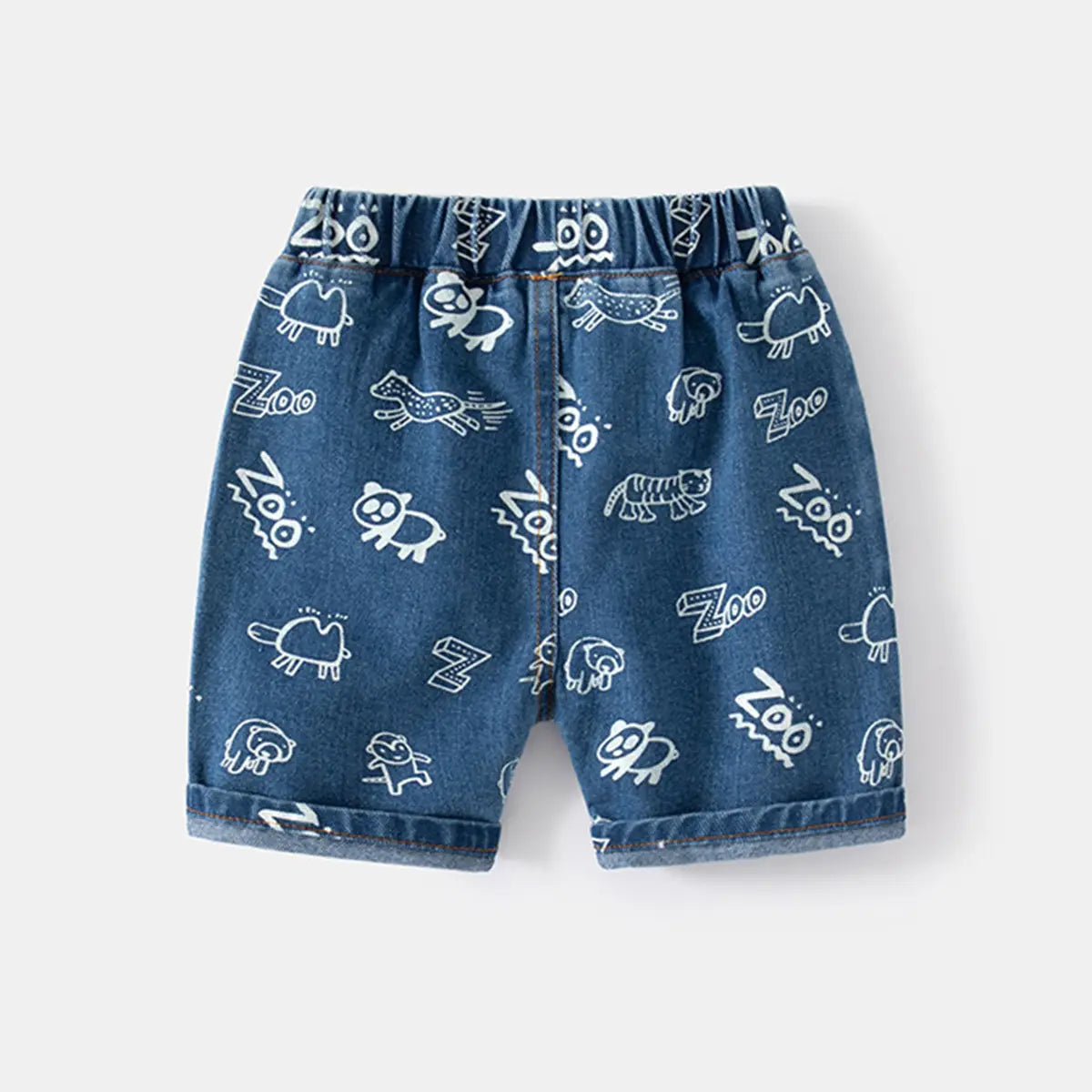Boys Blue Animal Cartoon Printed Denim Shorts