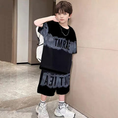 Boys Black Typographic Printed Oversized T-Shirt With Shorts Co-ord Sets