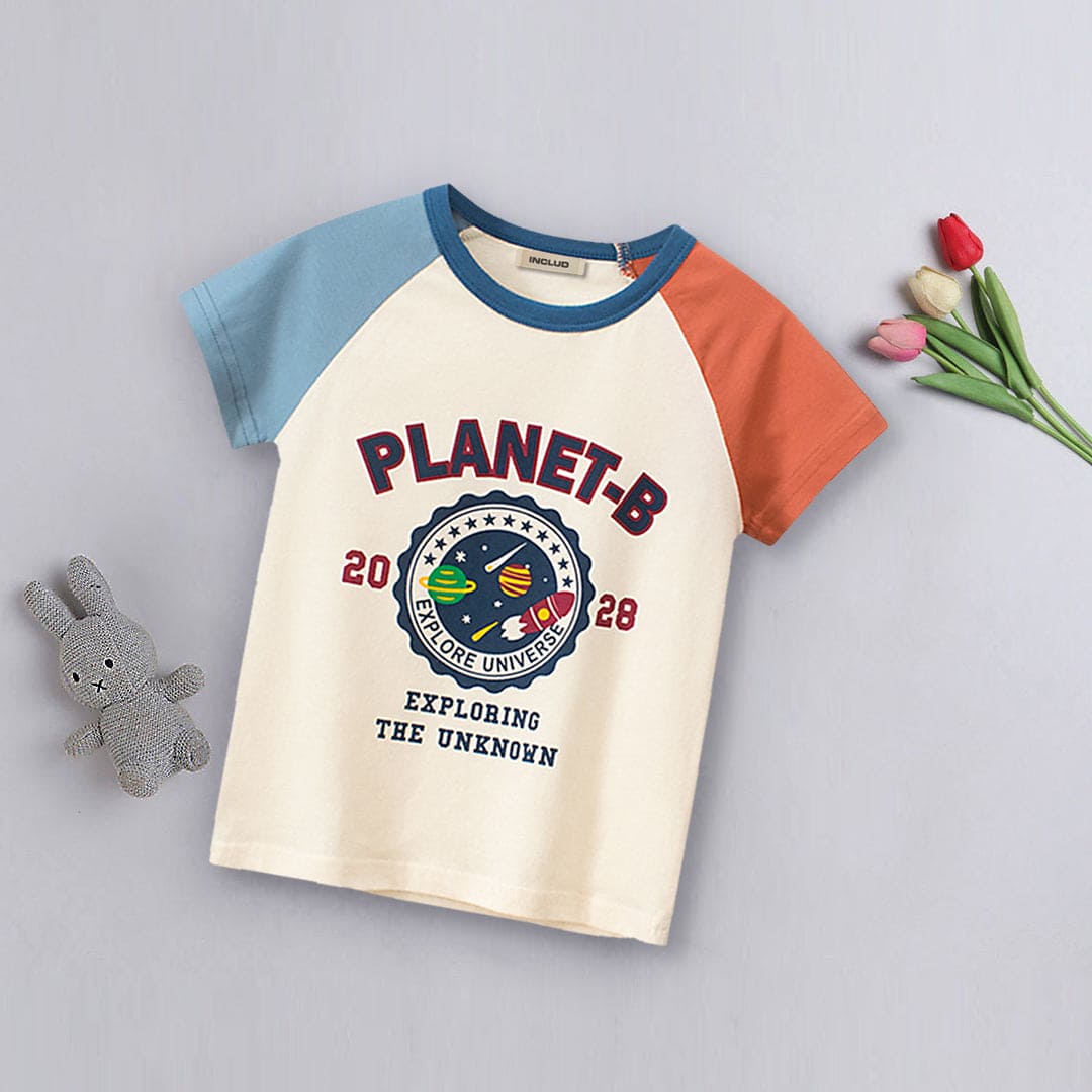 Boys Beige Space Themed Graphics T-Shirt