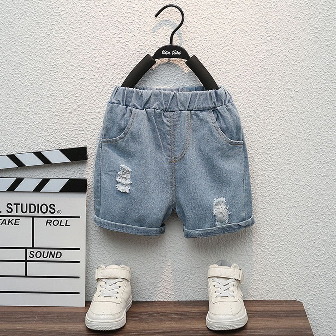 Boys Black Graphic Polo T-Shirt With Denim Shorts Set