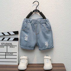 Boys Black Graphic Polo T-Shirt With Denim Shorts Set