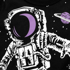 Boys Black Astronaut Print Doctor Sleeves T-shirt