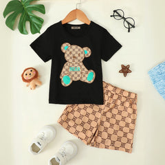Boys Black Printed Shorts Sleeves T-shirt with Shorts Set