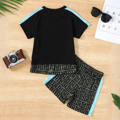 Boys Black Printed Short Sleeves T-shirt with Shorts Set