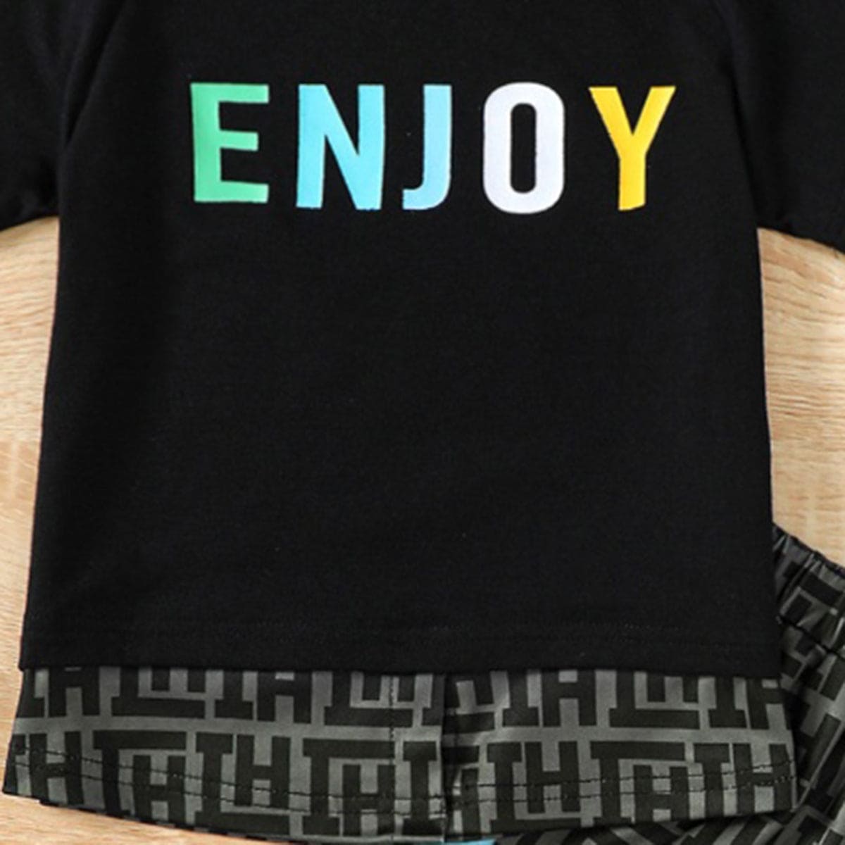 Boys Black Printed Short Sleeves T-shirt with Shorts Set