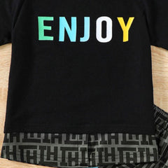 Boys Black Printed Short Sleeves T-shirt with Shorts Set